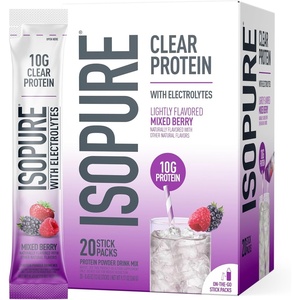 image:imageIsopure Clear Whey Isolate Protein Powder Lactose Free Gluten Free Naturally Flavored Mixed Berry 20g Protein Per Serving 141 Oz 16 Servings Packaging May VaryClear Protein Stick Packs