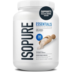 image:imageIsopure Essentials 100 Whey Protein Powder with Vitamins 20g Protein Per Serving Vanilla Buttercream 13 Servings Pack of 1  20g Complete Whey Protein Per Serving with Added Vitamins for Immune Support amp Muscle Recovery Decadent Rich FlavorUnflavored