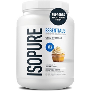 image:imageIsopure Essentials 100 Whey Protein Powder with Vitamins 20g Protein Per Serving Vanilla Buttercream 13 Servings Pack of 1  20g Complete Whey Protein Per Serving with Added Vitamins for Immune Support amp Muscle Recovery Decadent Rich FlavorVanilla Buttercream