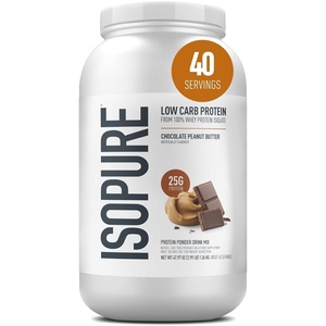 image:imageIsopure Low Carb 100 Pure Whey Isolate Protein Powder Gluten Free With Vitamins Dutch Chocolate 25g Protein Per Serving 1 Lb 14 Servings Packaging May Vary  25g Protein Per Serving 100 Whey Protein Isolate Gluten Free with Added Vitamins for Immune Support amp Muscle RecoveryChocolate Peanut Butter
