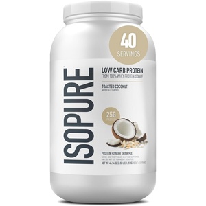 image:imageIsopure Low Carb 100 Pure Whey Isolate Protein Powder Gluten Free With Vitamins Dutch Chocolate 25g Protein Per Serving 1 Lb 14 Servings Packaging May Vary  25g Protein Per Serving 100 Whey Protein Isolate Gluten Free with Added Vitamins for Immune Support amp Muscle RecoveryToasted Coconut
