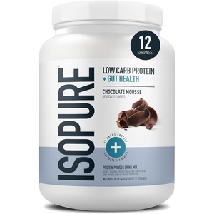 image:imageIsopure Protein  Gut Health amp Immune Support Powder Chocolate Mousse 25g Whey Protein with Prebiotics amp Vitamins 12 Servings Pack of 1  25g Whey Protein with Prebiotics and Vitamins Supports Gut and Immune Health 183g Bimuno Powder 20 Vitamins amp MineralsChocolate Mousse